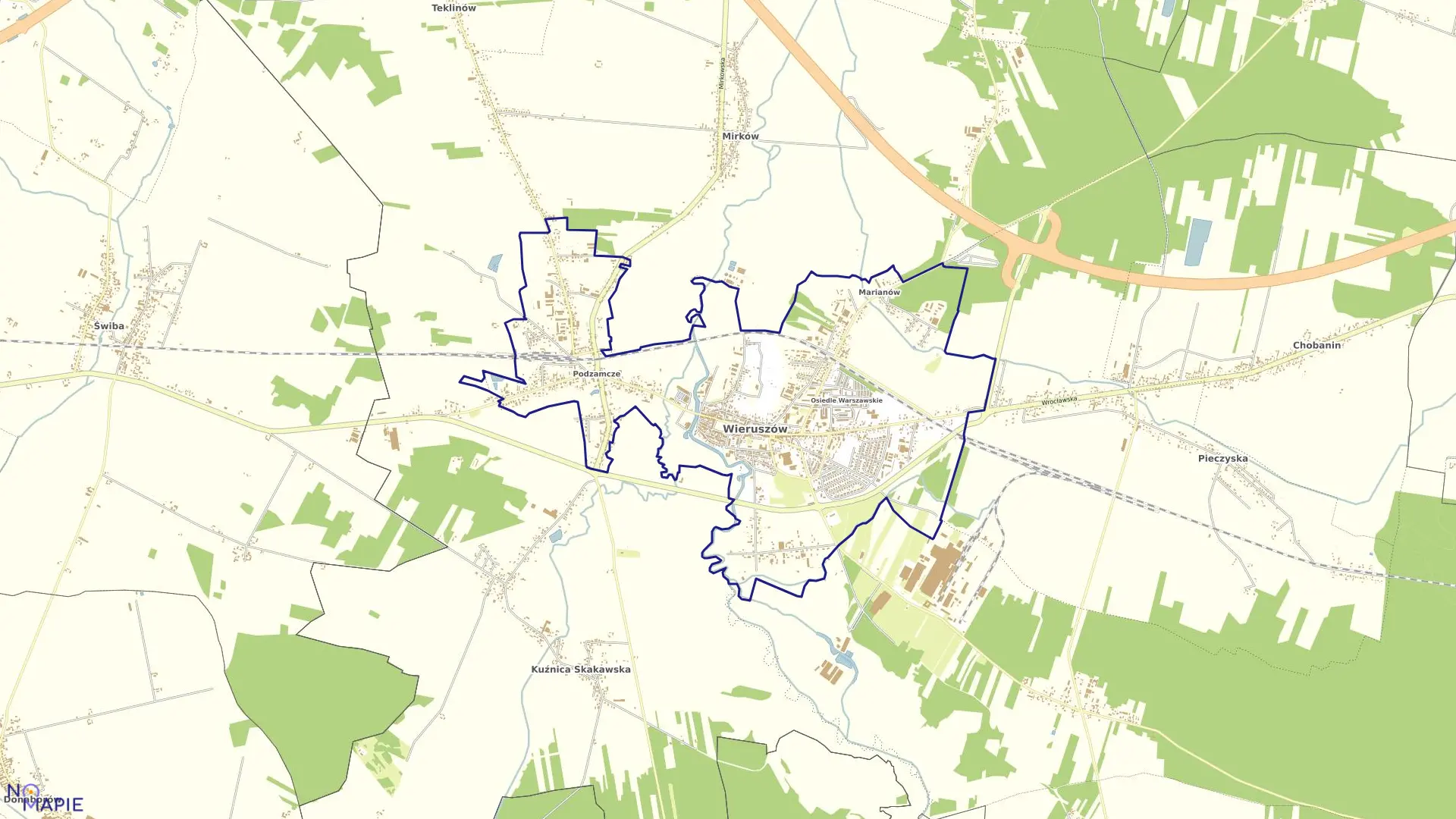 Mapa obrębu MIASTO WIERUSZÓW w gminie Wieruszów