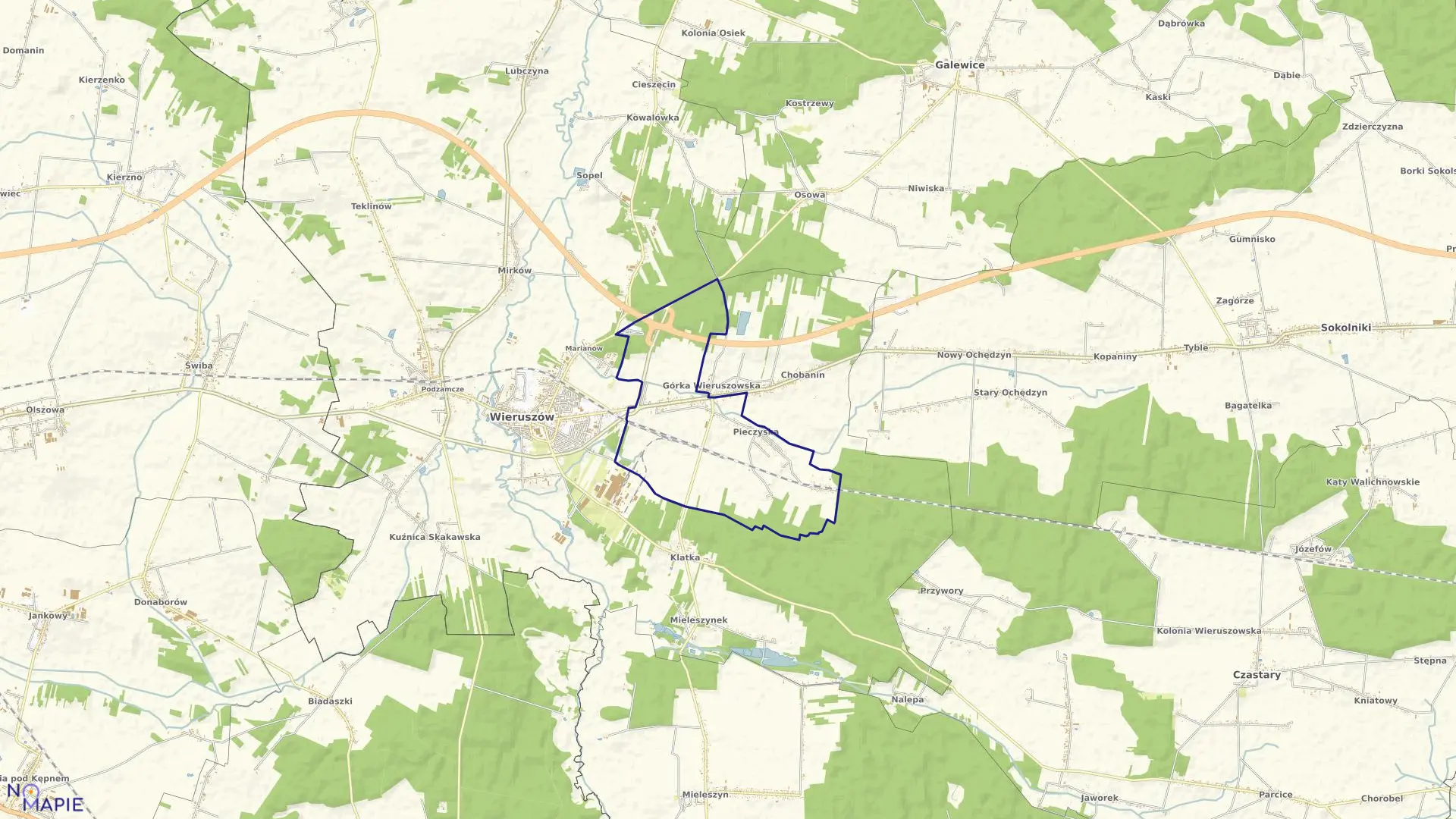 Mapa obrębu PIECZYSKA w gminie Wieruszów