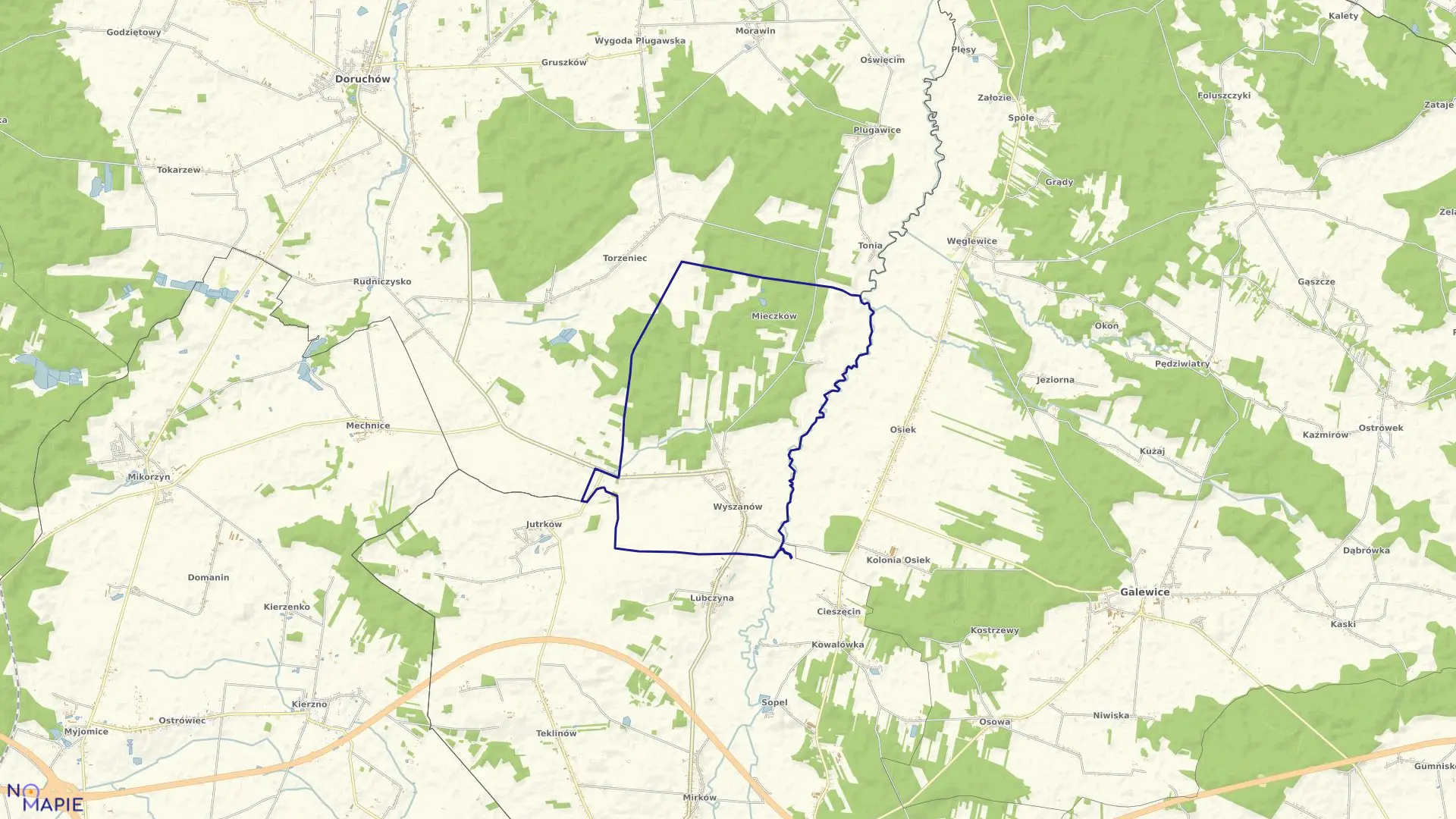 Mapa obrębu WYSZANÓW w gminie Wieruszów